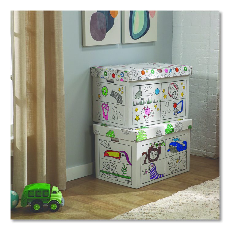 At Play Color in Toy Box, Animal Design, 1 Section, 39.27 gal, 5.25 Cu Ft, 28" x 18" x 18", White/Black