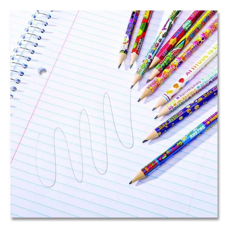 Pencils Motivational Classpack, #2 Black Lead, Assorted Barrels, 10 Designs, 250 Pencils/Set