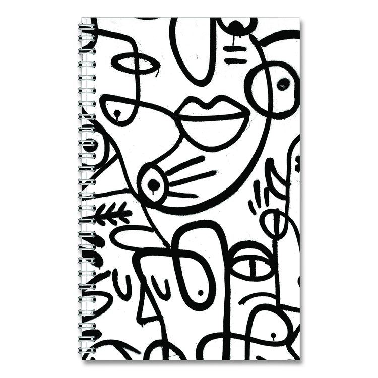 Recycled Non-Dated Monthly/Weekly Planner, Abstract Faces, Black/White Cover, Undated