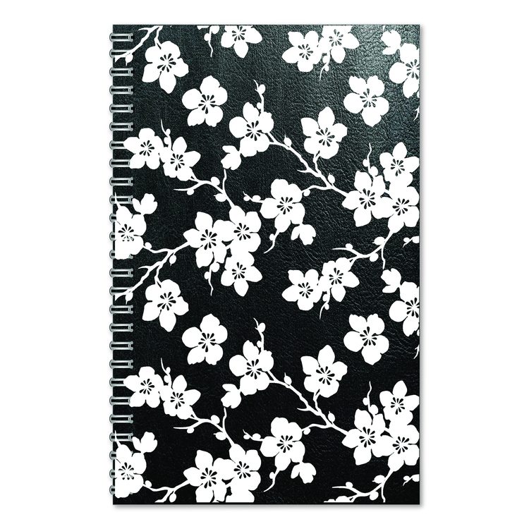 Recycled Non-Dated Monthly/Weekly Planner, Cherry Blossoms, Black/White Cover, Undated