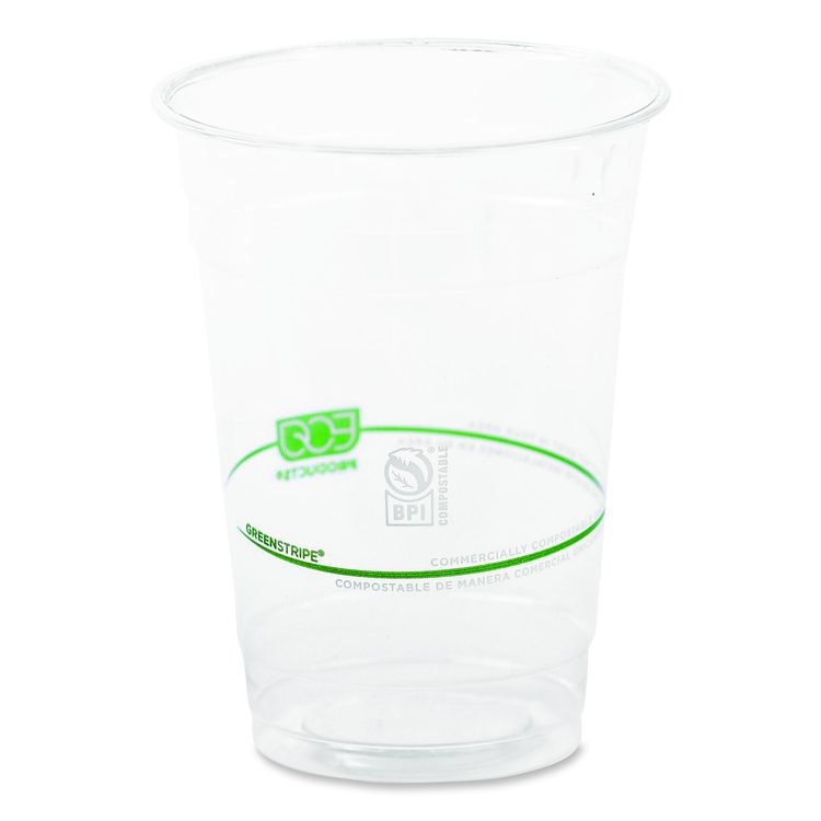 GreenStripe Renewable and Compostable Cold Cups Convenience Pack, 16 oz, Plastic, Clear, 50/Pack