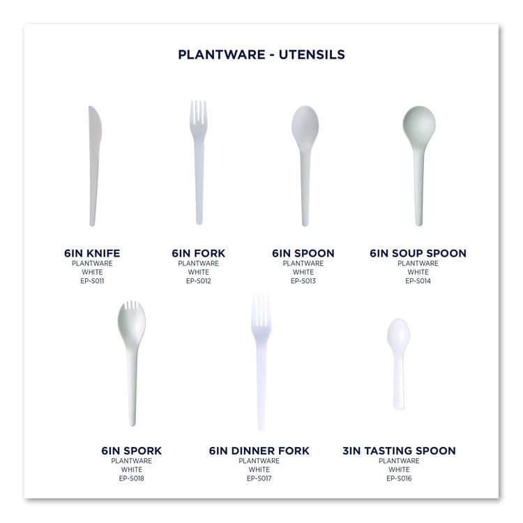 Plantware Compostable Cutlery, Knife, Plastic, Pearl White, 50/Pack, 20 Packs/Carton