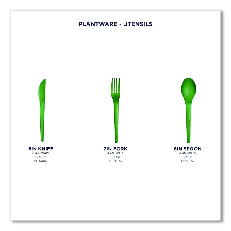 Plantware Compostable Cutlery, Knife, Plastic, Green, 1,000/Carton