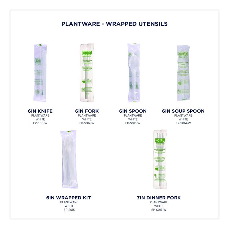 Plantware Compostable Cutlery, Fork, Plastic, White, 1,000/Carton