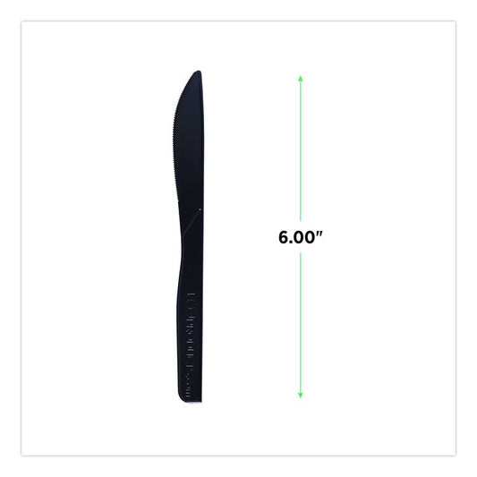 100% Recycled Content Cutlery, Knife, Plastic, Black, 50/Pack, 20 Packs/Carton