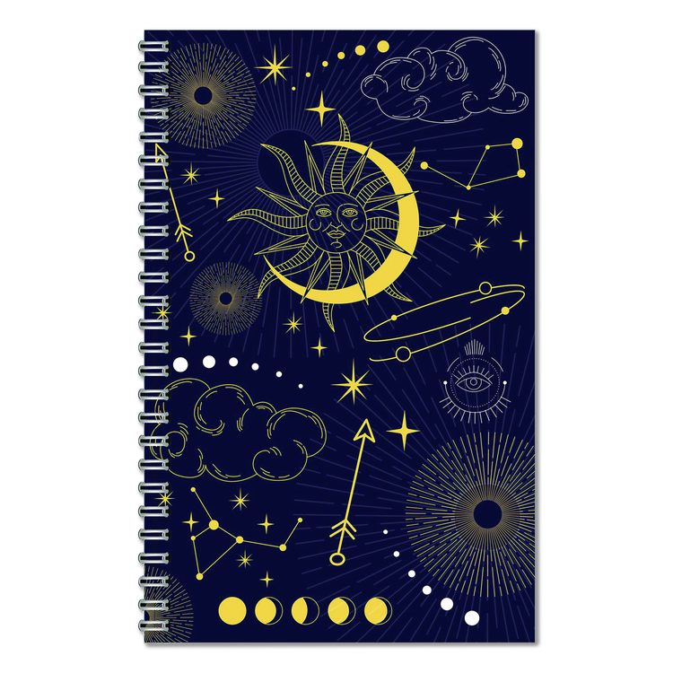 Recycled Non-Dated Monthly/Weekly Planner, Celestial, Blue/Gold Cover, Undated