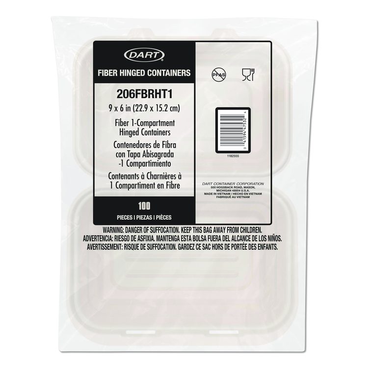 Compostable Molded Fiber Hinged Trays, ProPlanet Seal, 6.41 x 9.22 x 3, Natural, 200/Carton