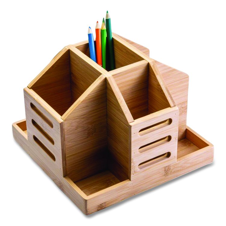 Bamboo Rotary Organizer, 9 Compartments, 8.85 x 8.82 x 7.4, Brown, Bamboo