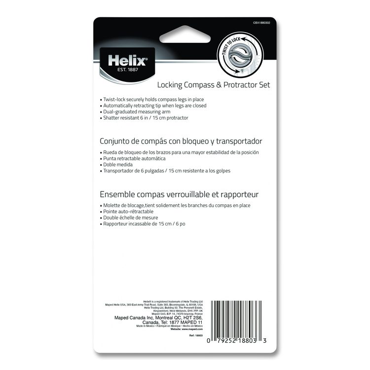 Locking Compass and Protractor Set, 12" Maximum Diameter, 6" Ruler Edge, Randomly Assorted Colors