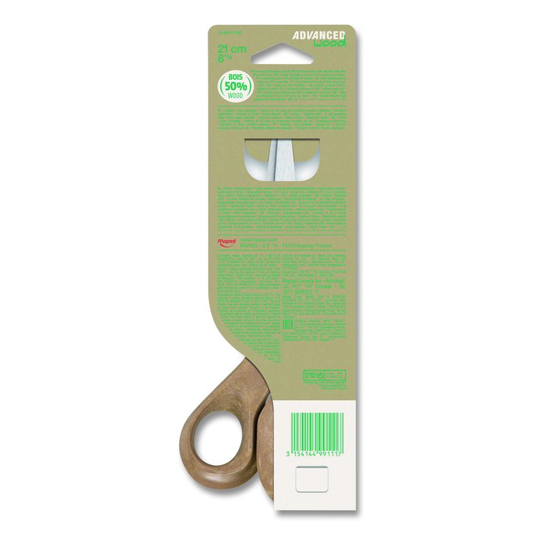 Advanced Wood Multipurpose Scissors, 8.25" Long, 4.75" Cut Length, Straight Brown Handle