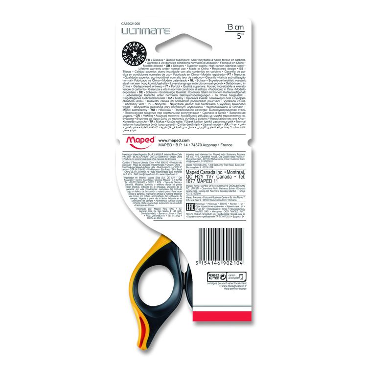 Ultimate Precision Soft Grip Multipurpose Scissors, 5.75" Long, 3" Cut Length, Straight Black/Orange Handle