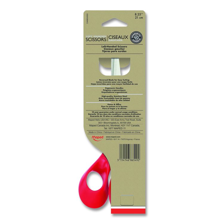 Expert Left-Handed Multipurpose Scissors, 8.25" Long, 5" Cut Length, Straight Red Handle