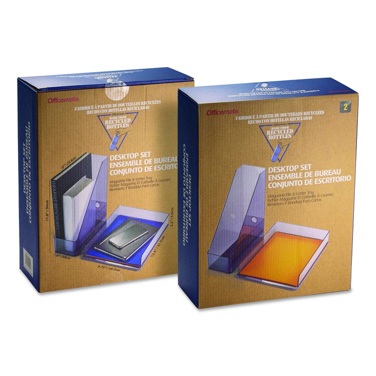 Recycled Plastic Desktop Document Organization Set, (1) Letter-Sized Letter Tray, (1) Magazine File, Translucent Ash