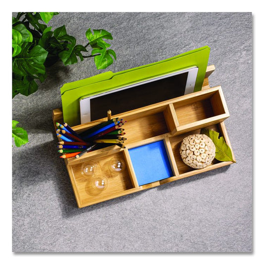 Bamboo Desk Organizer, 7 Compartments, 14.09 x 8.62 x 5.28, Natural Wood Grain, Bamboo