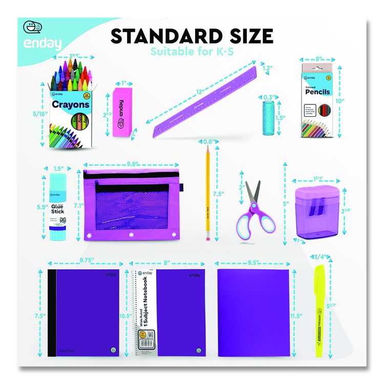 Back to School Supplies Kit for Grades K-5, Purple