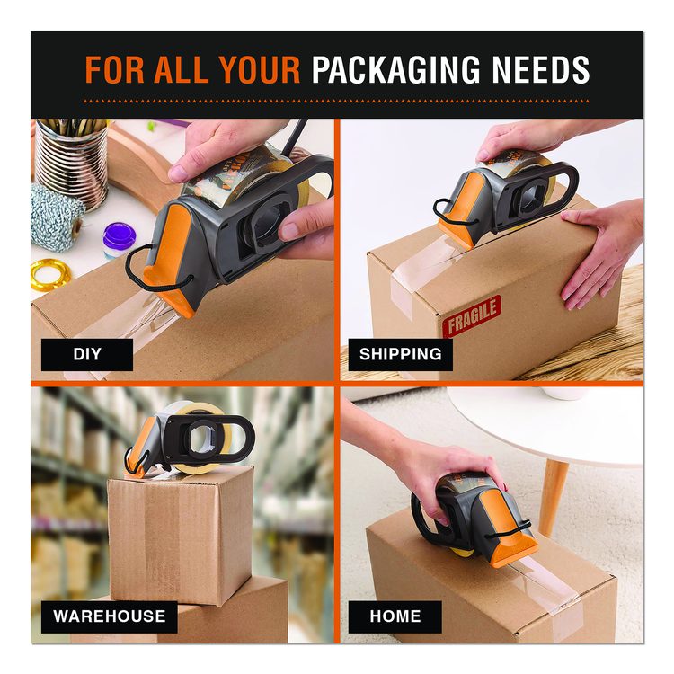 Tape Dispenser with Tape, 3" Core, Polypropylene, Gray/Orange, 1 Dispenser, 2 Rolls Pro-Grade Packaging Tape