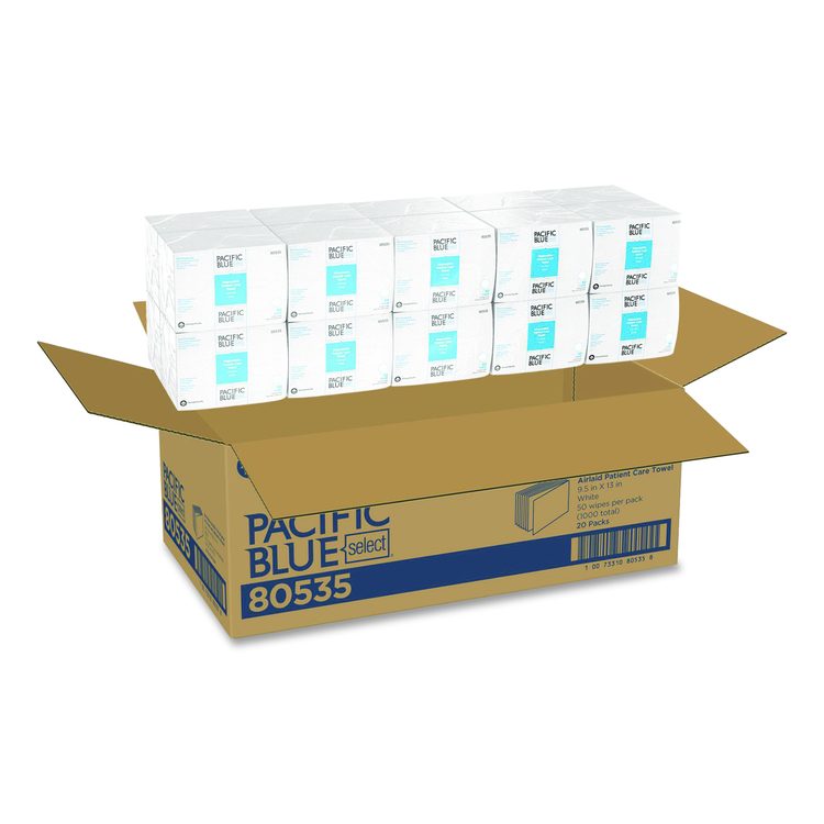Pacific Blue Select Disposable Patient Care Washcloths, 1-Ply, 9.5 x 13, Unscented, White, 50/Pack, 20 Packs/Carton