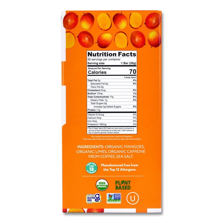 Organic Energy Bars, Mango Lime, 0.7 oz Bar, 36/Box
