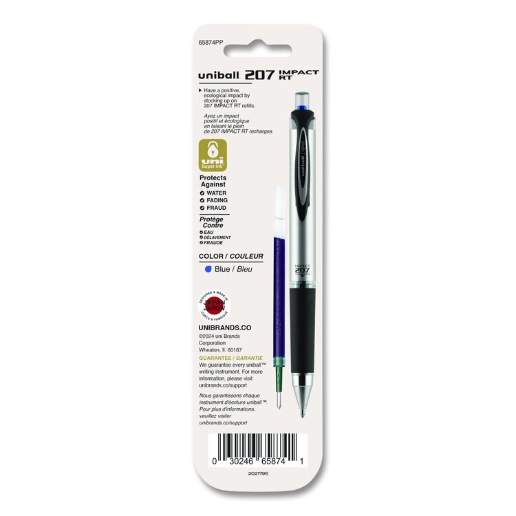 207 Impact RT Gel Retractable Pen Refills, Bold 1 mm Conical Tip, Blue Ink, 2/Pack