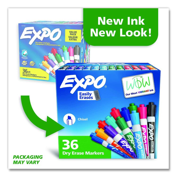 Low Odor Dry Erase Vibrant Color Markers, Broad Chisel Tip, Assorted Colors, 36/Pack