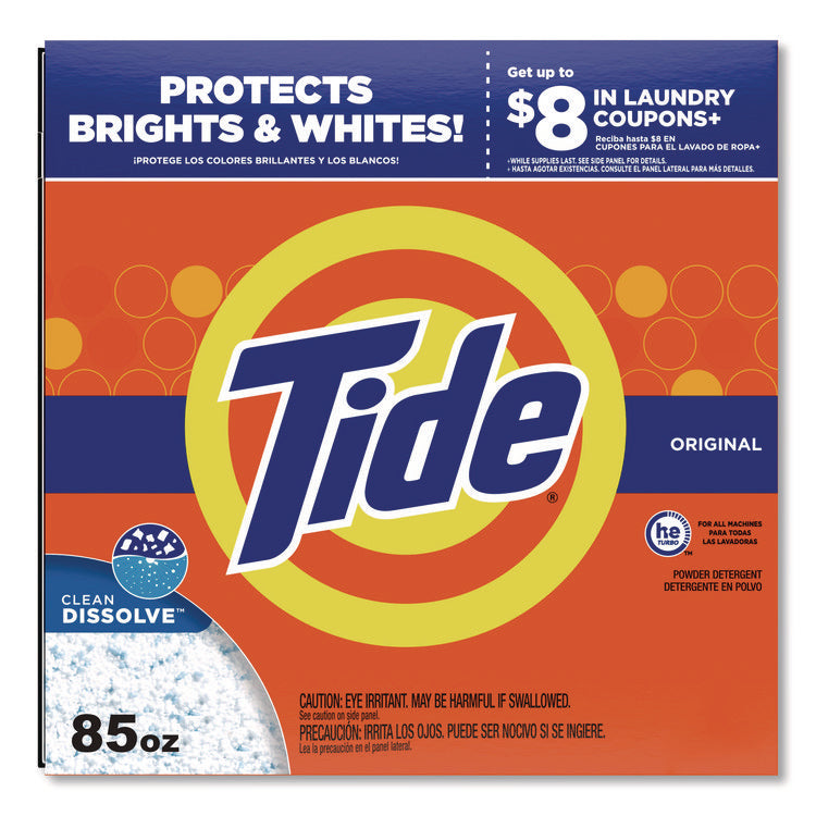 HE Laundry Detergent, Tide Original Scent, Powder, 85 oz Box, 3/Carton
