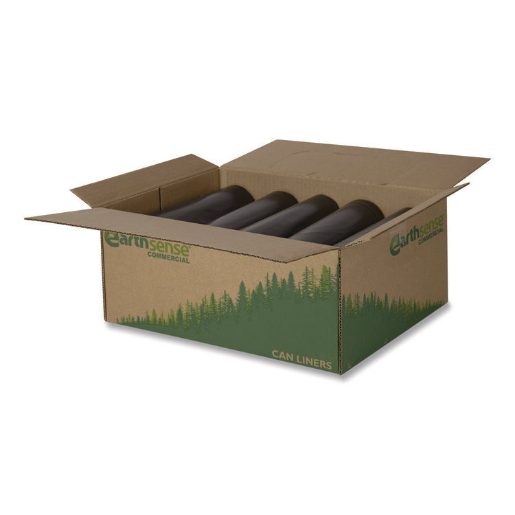 Linear Low Density Recycled Can Liners, 33 Gallon, 1.25 mil, 33" x 39", Black, 10 Bags/Roll, 10 Rolls/Carton