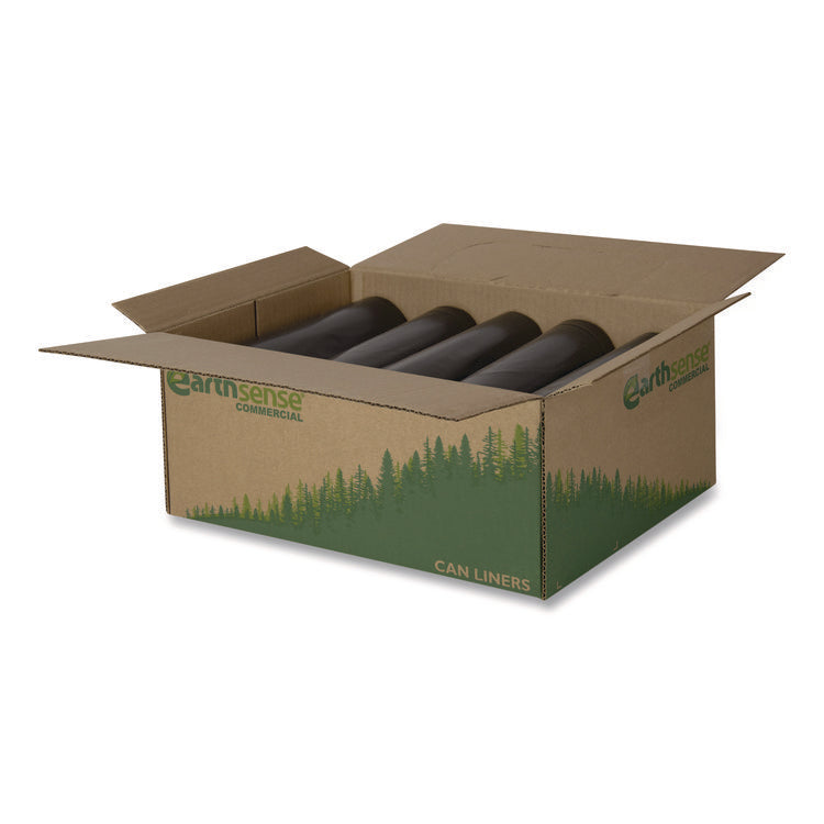 Linear Low Density Recycled Can Liners, 45 Gallon, 1.25 mil, 40" x 46", Black, 10 Bags/Roll, 10 Rolls/Carton
