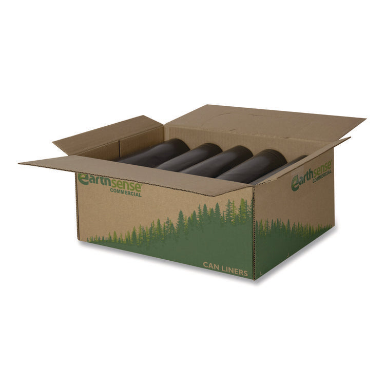 Linear Low Density Recycled Can Liners, 60 gal, 2 mil, 38" x 58", Black, 10 Bags/Roll, 10 Rolls/Carton