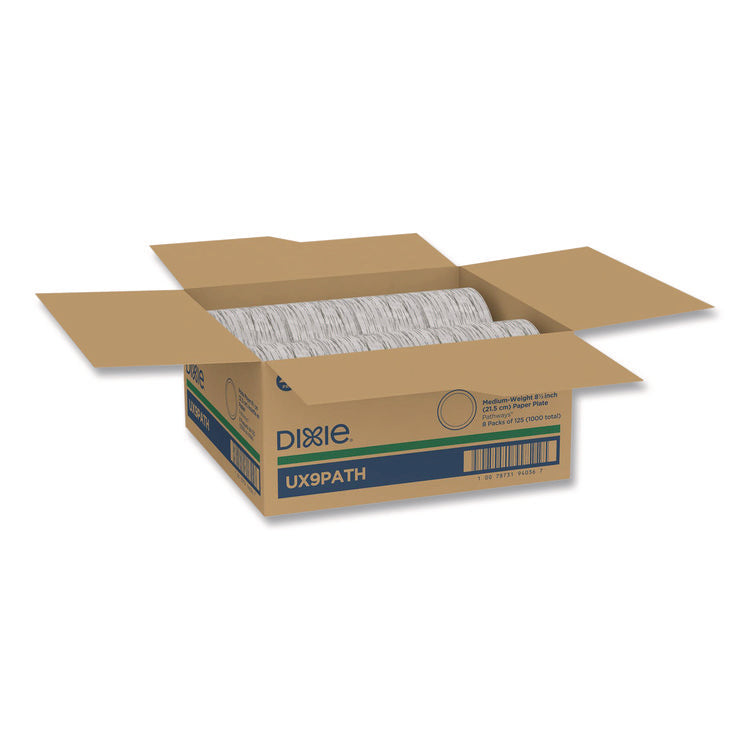 Pathways Soak-Proof Shield Mediumweight Paper Plates, 8.5" dia., Green/Burgundy, 1,000/Carton