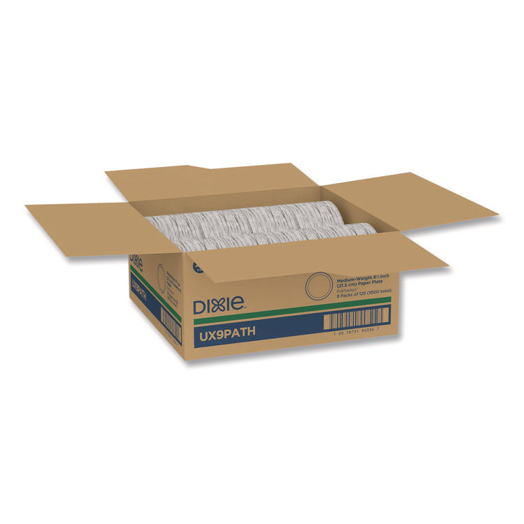 Pathways Soak-Proof Shield Mediumweight Paper Plates, 8.5" dia, Green/Burgundy, 125/Pack