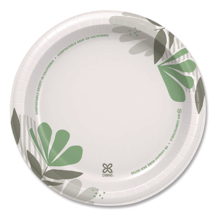Pathways Soak-Proof Shield Mediumweight Paper Plates, WiseSize, 8.5" dia, Green/Burgundy, 125/Pack, 4 Packs/Carton