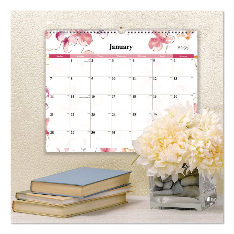 Lindley Monthly Wall Calendar, Floral Artwork, 15 x 12, White/Pink/Red Sheets, 12-Month (Jan to Dec): 2026