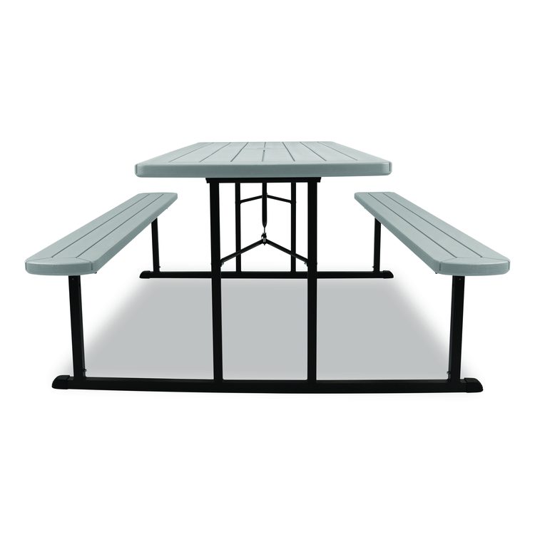 Blow Molded Folding Picnic Table, Rectangular, 57w x 72d x 29.5h, Speckled Gray Top, Black Base/Legs
