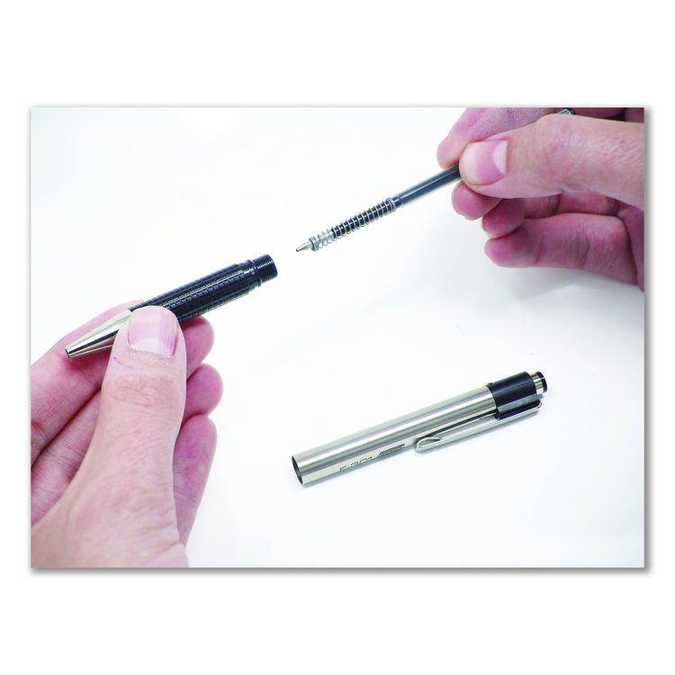 F-301 Ballpoint Pen, Retractable, Fine 0.7 mm, Black Ink, Stainless Steel/Black Barrel