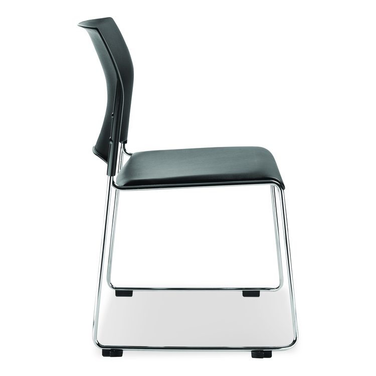 8700 Series Cafetorium Plush Vinyl Stack Chair, Supports Up to 500 lb, 18" Seat Height, Black Seat/Back, Chrome Base, 4/CT