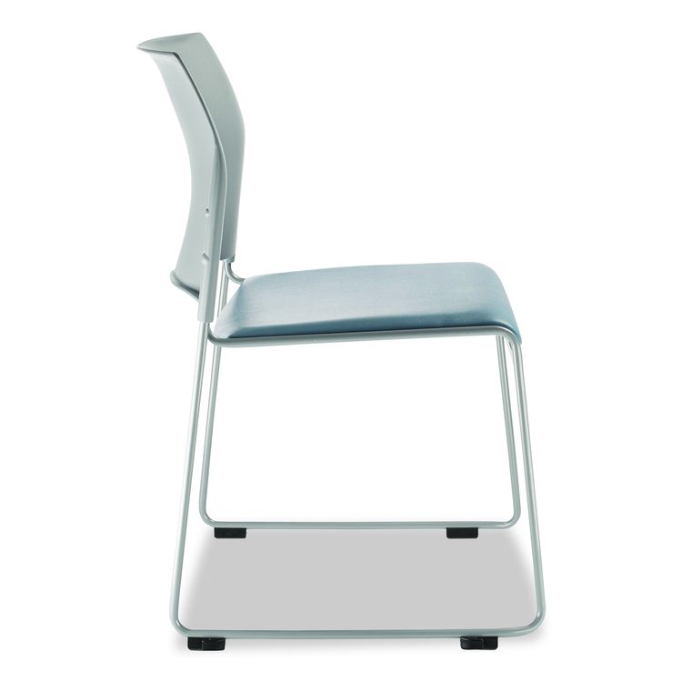 8700 Series Cafetorium Plush Vinyl Stack Chair, Supports Up to 500 lb, 18" Seat Ht, Blue Seat, Gray Back, Silver Base, 4/CT