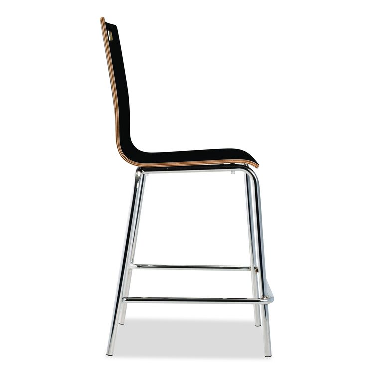Bushwick Series Bentwood Stool, Counter Height, Supports Up to 500 lb, 24" Seat Height, Black Seat/Back, Chrome Base, 4/CT