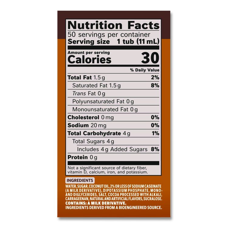 Liquid Coffee Creamer, Snickers, 0.38 oz Mini Cups, 200/Carton