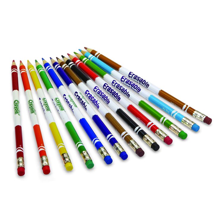 Erasable Color Pencil Set, 3.3 mm, 2B, Assorted Lead and Barrel Colors, Dozen