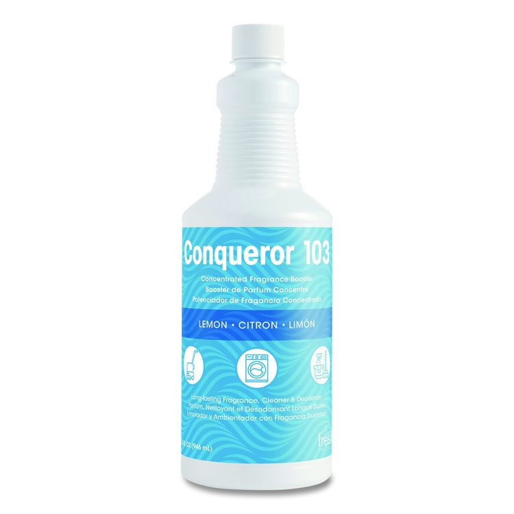 Conqueror 103 Odor Counteractant Concentrate, Lemon, 32 oz Bottle, 12/Carton