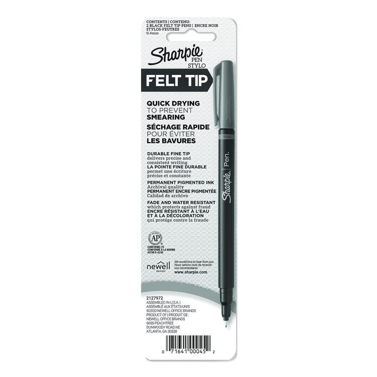 Water-Resistant Ink Porous Point Pen, Stick, Fine 0.4 mm, Black Ink, Black Barrel, 2/Pack