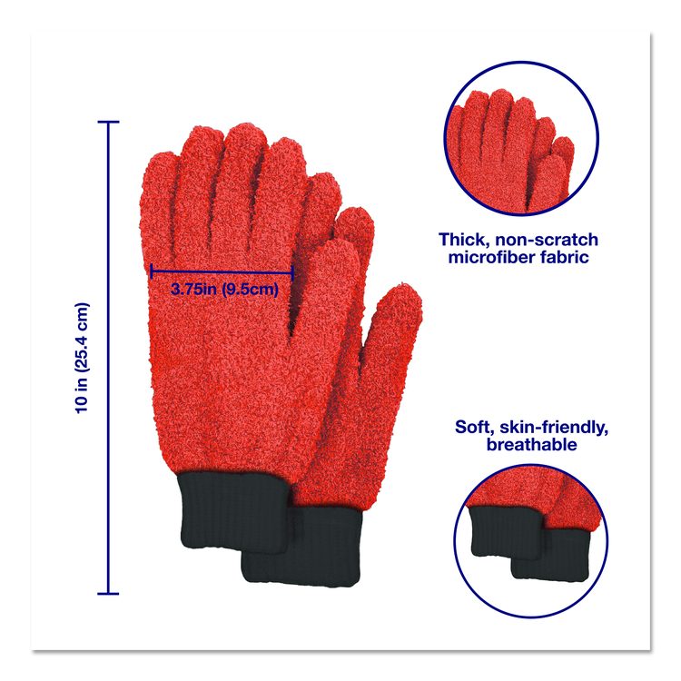 Microfiber Dusting Gloves, Coral with Black Cuffs, 2 Gloves