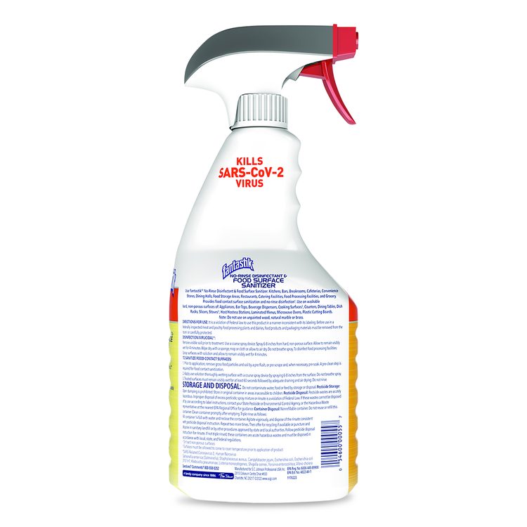 No Rinse Disinfectant and Food Surface Sanitizer, Unscented, 32 oz Trigger Spray Bottle, 8/Carton