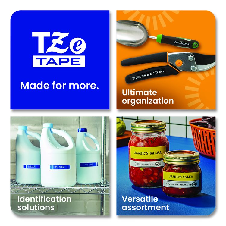 TZe Standard Adhesive Laminated Labeling Tape, 0.47" x 26.2 ft, Black on Clear