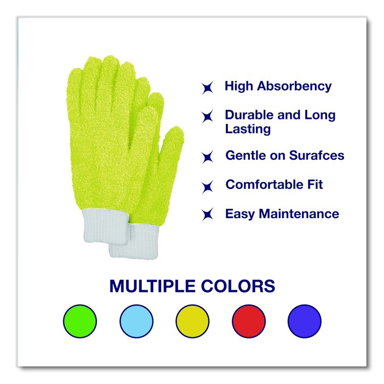 Microfiber Dusting Gloves, Yellow with White Cuffs, 2 Gloves