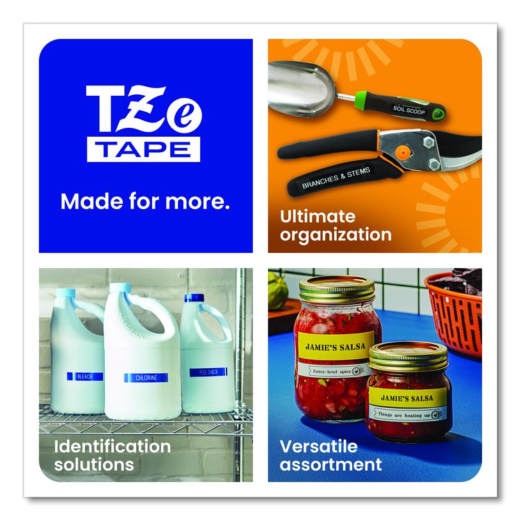 TZe Extra-Strength Adhesive Laminated Labeling Tape, 0.7" x 26.2 ft, Black on White