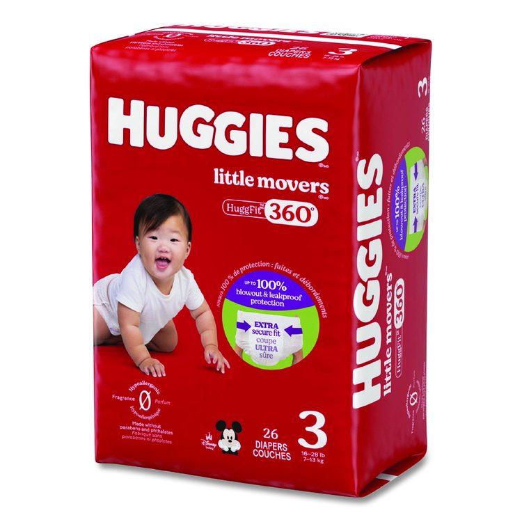 Little Movers HuggFit 360 Degree, Size 3, 16 lbs to 28 lbs, Disney Design, 26 Diapers/Pack, 4 Packs/Carton