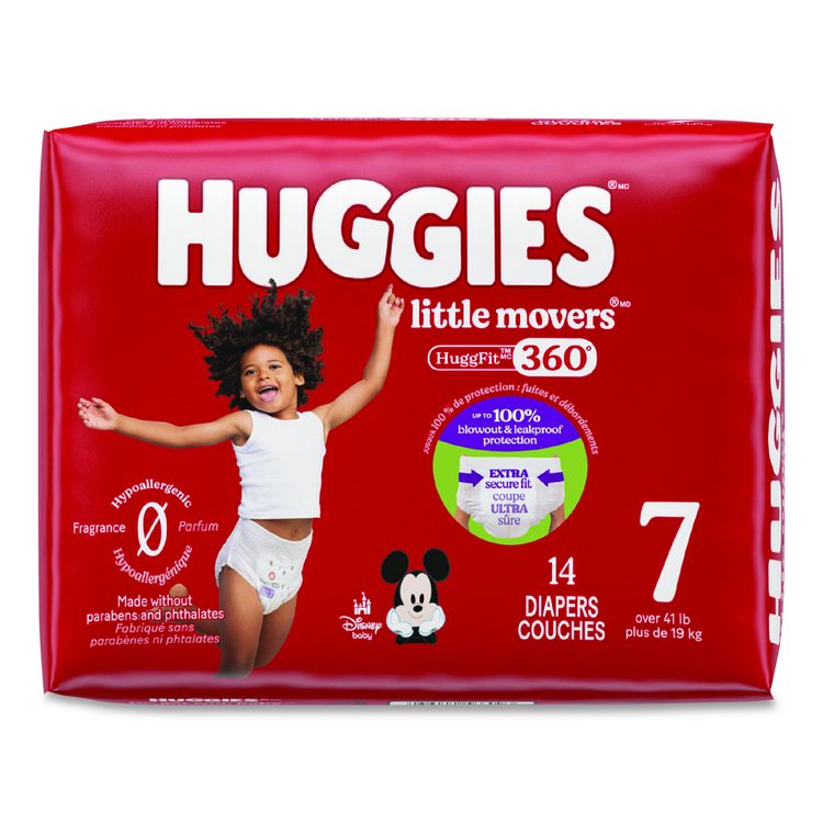 Little Movers HuggFit 360 Degree, Size 7, Over 41 lbs, Disney Design, 14 Diapers/Pack, 4 Packs/Carton