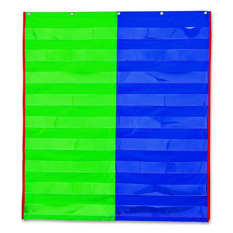 Two- and Four-Column Double-Sided Pocket Chart, 9 Pockets/Chart, 30 x 38, Blue/Green/Red/Yellow