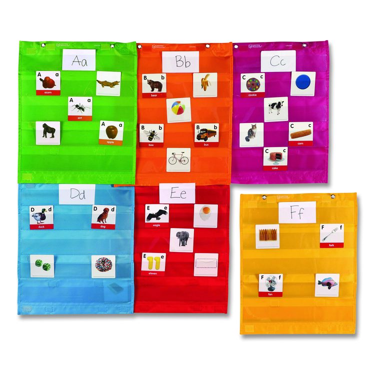 Magnetic Pocket Chart Squares, Classroom/Teacher Organizer Set, 7 Pockets, Assorted Colors, Set of 6